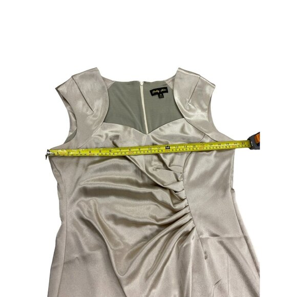 Shelby Nites Cocktail Dress 14 Taupe Satin Sleeveless Sweetheart Neckline - Picture 3 of 6